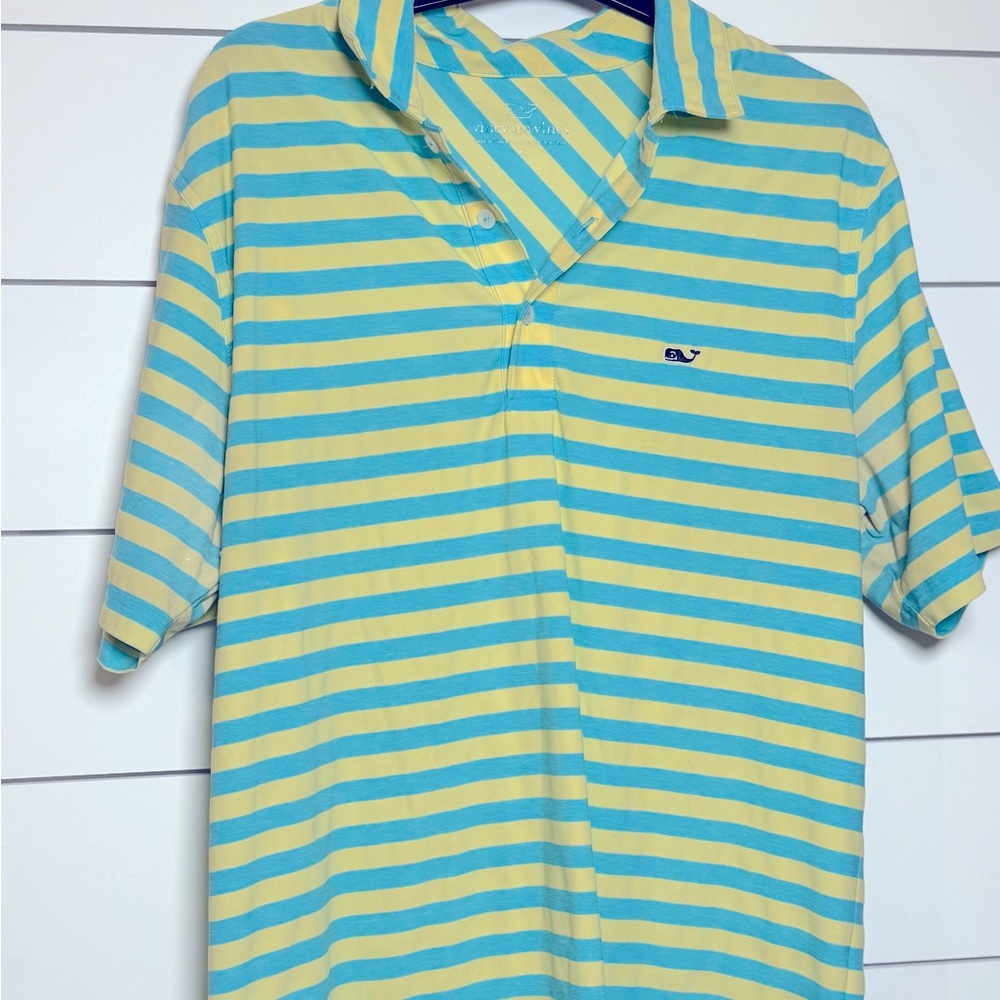 Vineyard Vines Yellow and Aqua Striped Polo